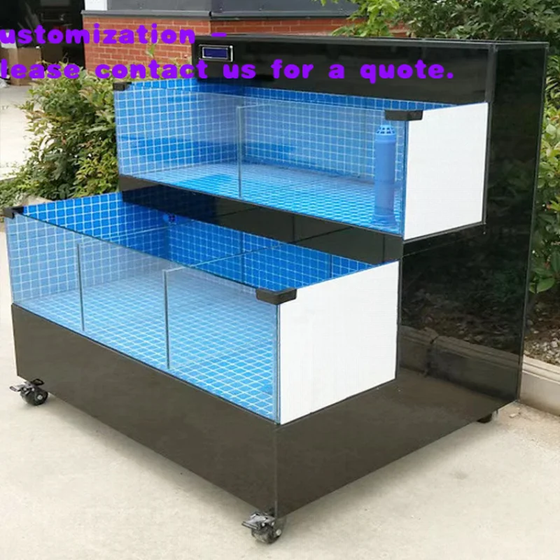 custom.Factory Supply Rectangular Glass Aquarium Live Seafood Fish Lobster Merchandising Systems Outdoor Space Chiller Seafood