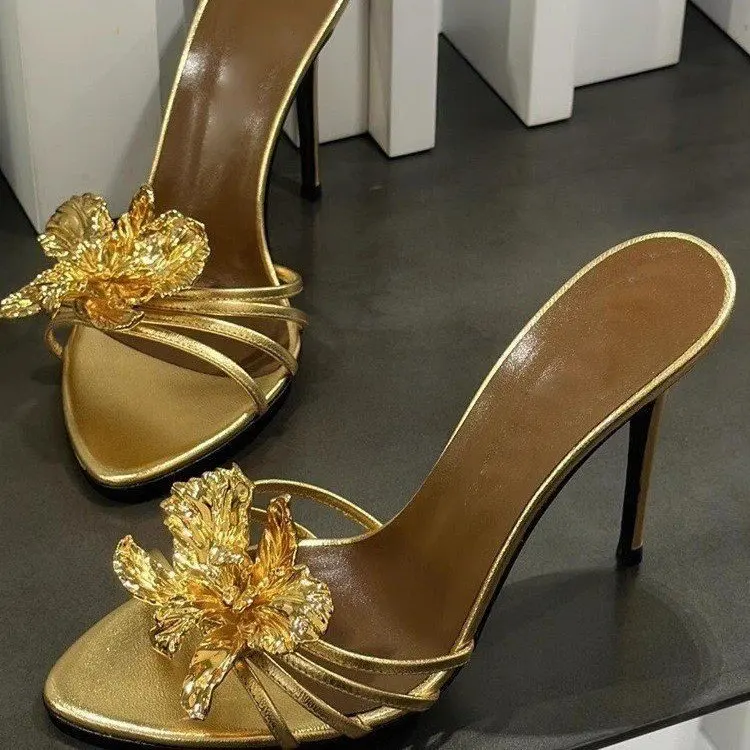 Sandalias de Tacón Alto para Mujer, Nuevas de Verano, Cómodas, Brillantes, con Diamantes Dorados, Versátiles, Calzado que No Cansa el Pie, para Uso en Exteriores
