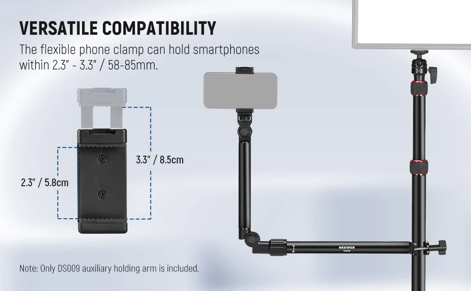 NEEWER Overhead-Kamerahalterungsarm mit Telefonclip 180 ° &360 ° 2-teiliger flexibler Haltearm für Schreibtischständer für Kamera-LED-Licht – Detail 4