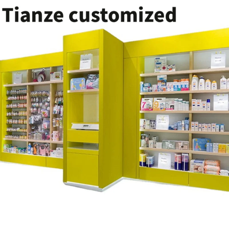 

Customized-Good Quality Retail Medical Store Counter Gondola Display Cabinet Pharmacy Shop Interior Design