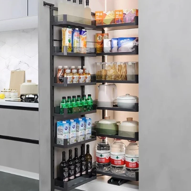 High cabinet kitchen cabinet, high-depth side seasoning basket snack cabinet