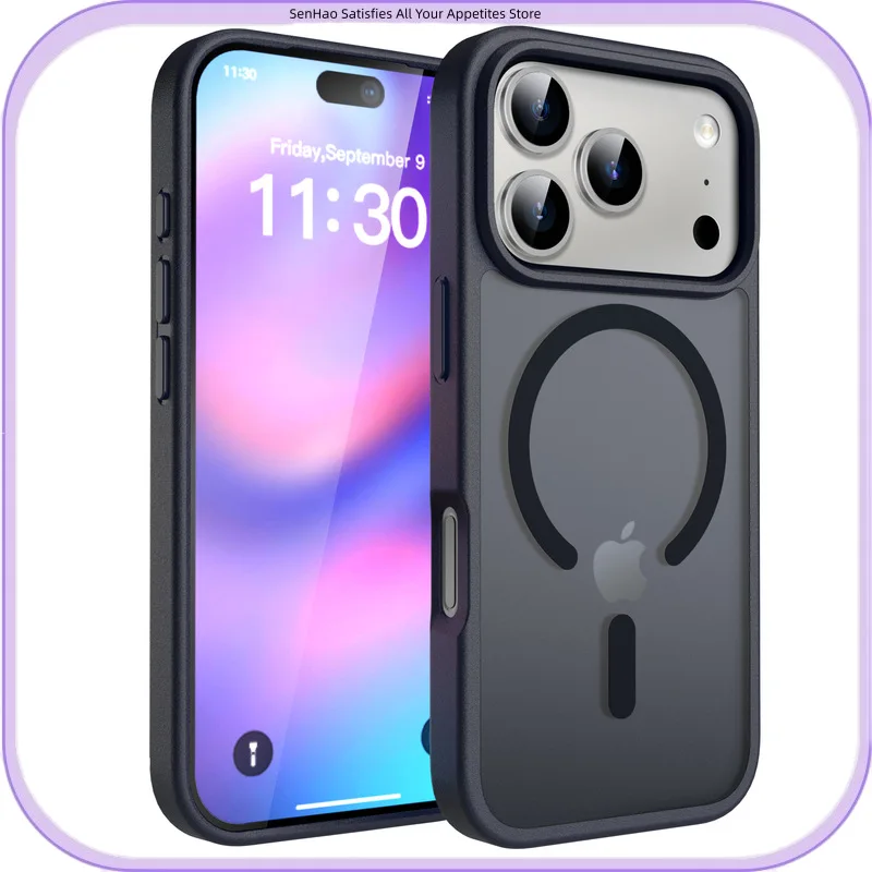 حافظة مغناطيسية متوافقة مع 17 Pro Max، غطاء Magsafe مضاد للسقوط 2 في 1 بلوري مقاوم للصدمات