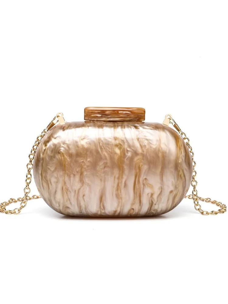 

Fashionable Acrylic Marbling Evening Clutch Bag For Women Elegant Amber Oval Shell Box Party Wedding Purse Clutch Shoulder Bags