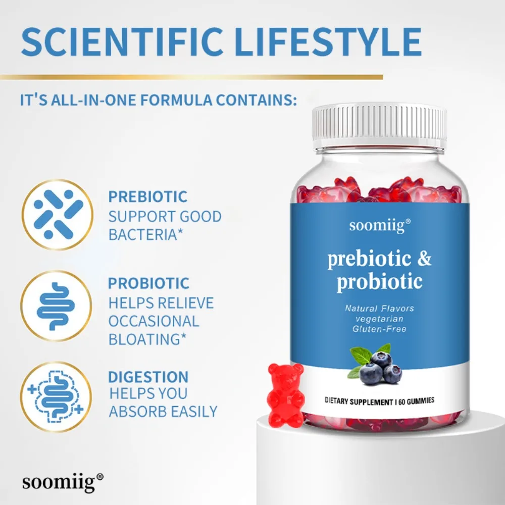Prebiotic and Probiotic Gummies - Supports Normal Healthy Digestive Function, 60 Gummies