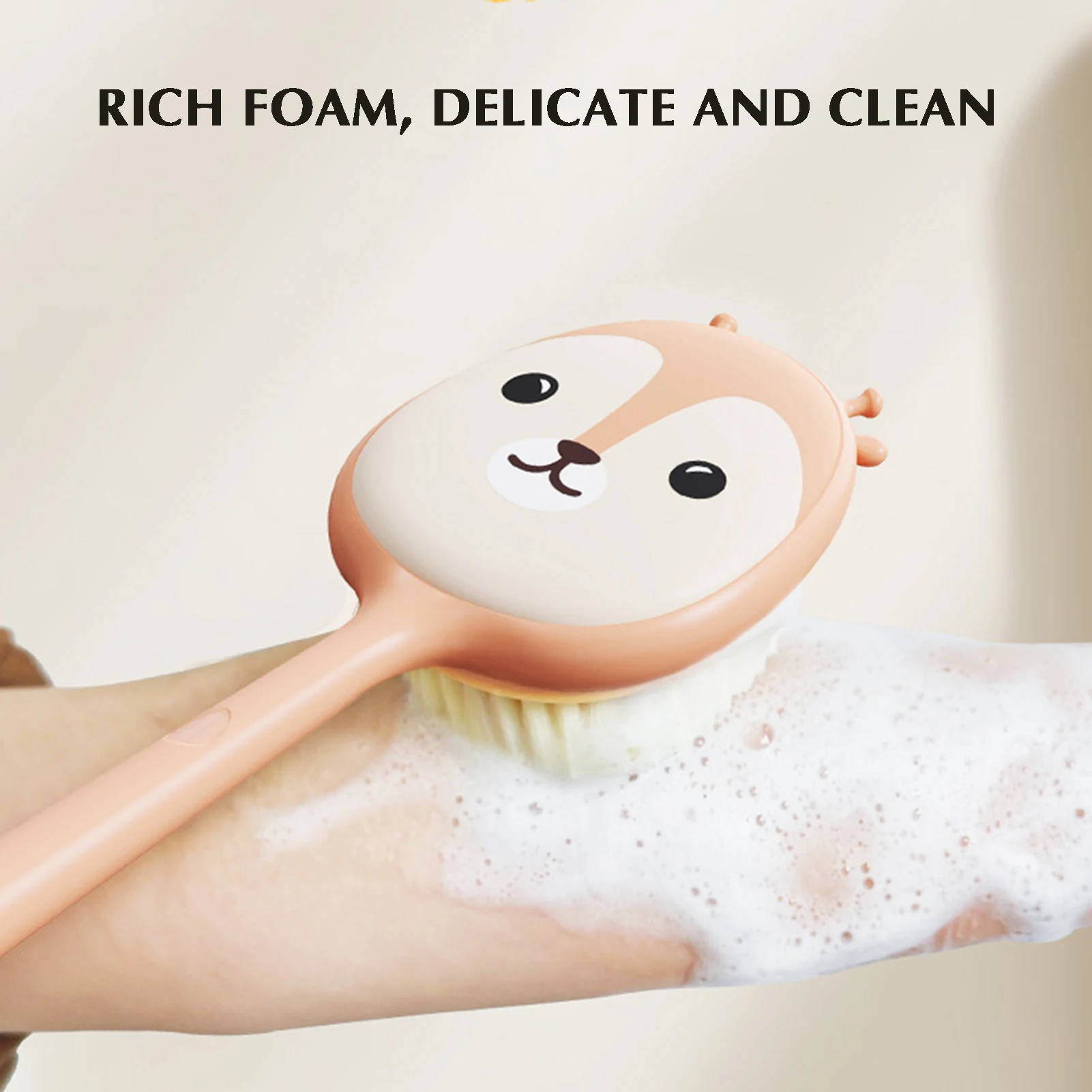 Soft Shower Brush Liquid Bath Soap Dispenser Long Handle Rear Back Scrubber Body Exfoliator Deep Mud Clean for Wet Dry Brushing