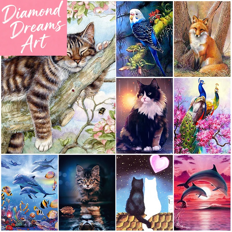 

Frameless,5D DIY Diamond Embroidery Cat Fox Full Round Diamond Decoration Home Diamond Painting Parrot Animal Set Home Decor Gif