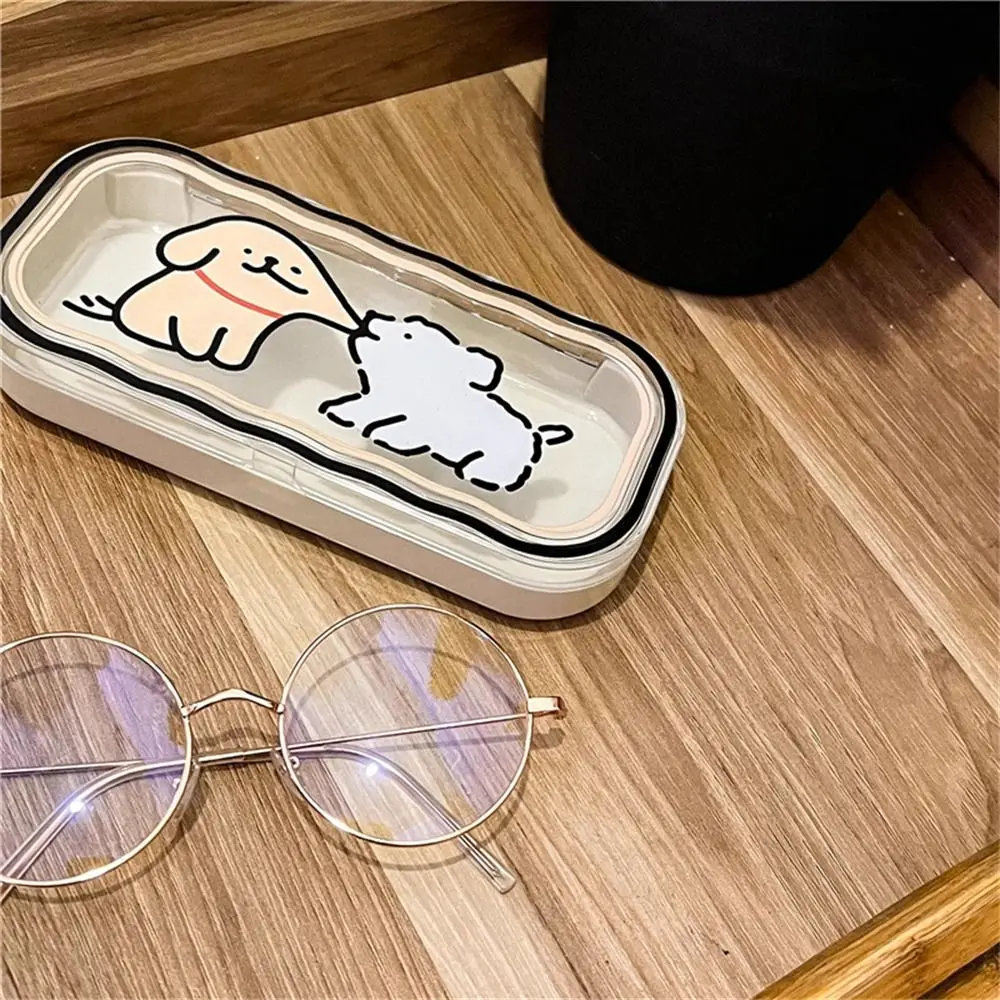 Students Cartoon Dog Portable Glasses Box Pressure-Resistant Plastic Transparent Sunglasses Cases Girls Eyeglass Protector Cases