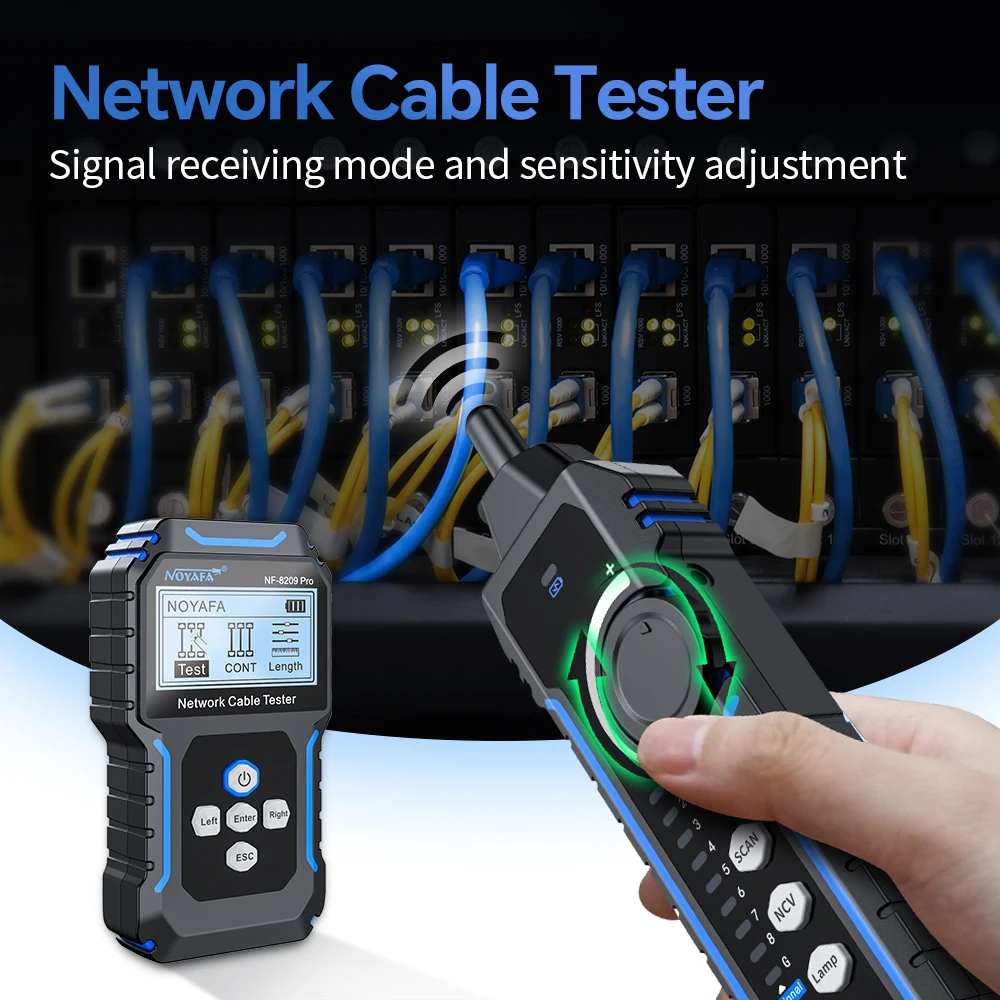 NOYAFA NF-8209Pro Тестер сетевого кабеля Кабельный трекер Cat5 Cat6 Тестер PoE Обнаружение длины Тест непрерывности с NCV и лампой