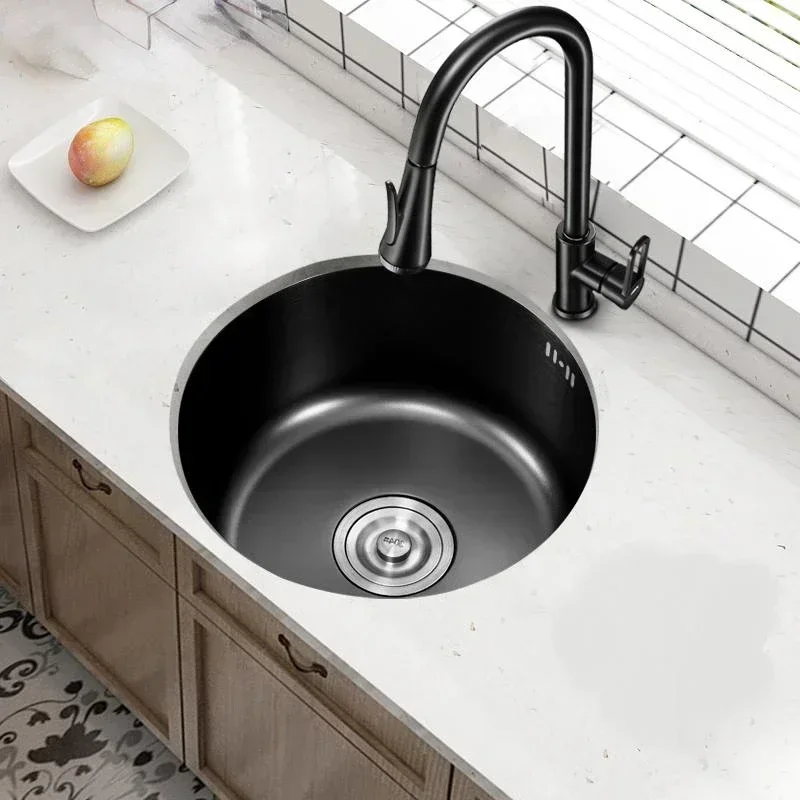 Stainless Steel Round Bar Kitchen Sink Single Bowl Black-Gary Basinwith Drain Accessories for Home Decoration Kitchen Accessorie