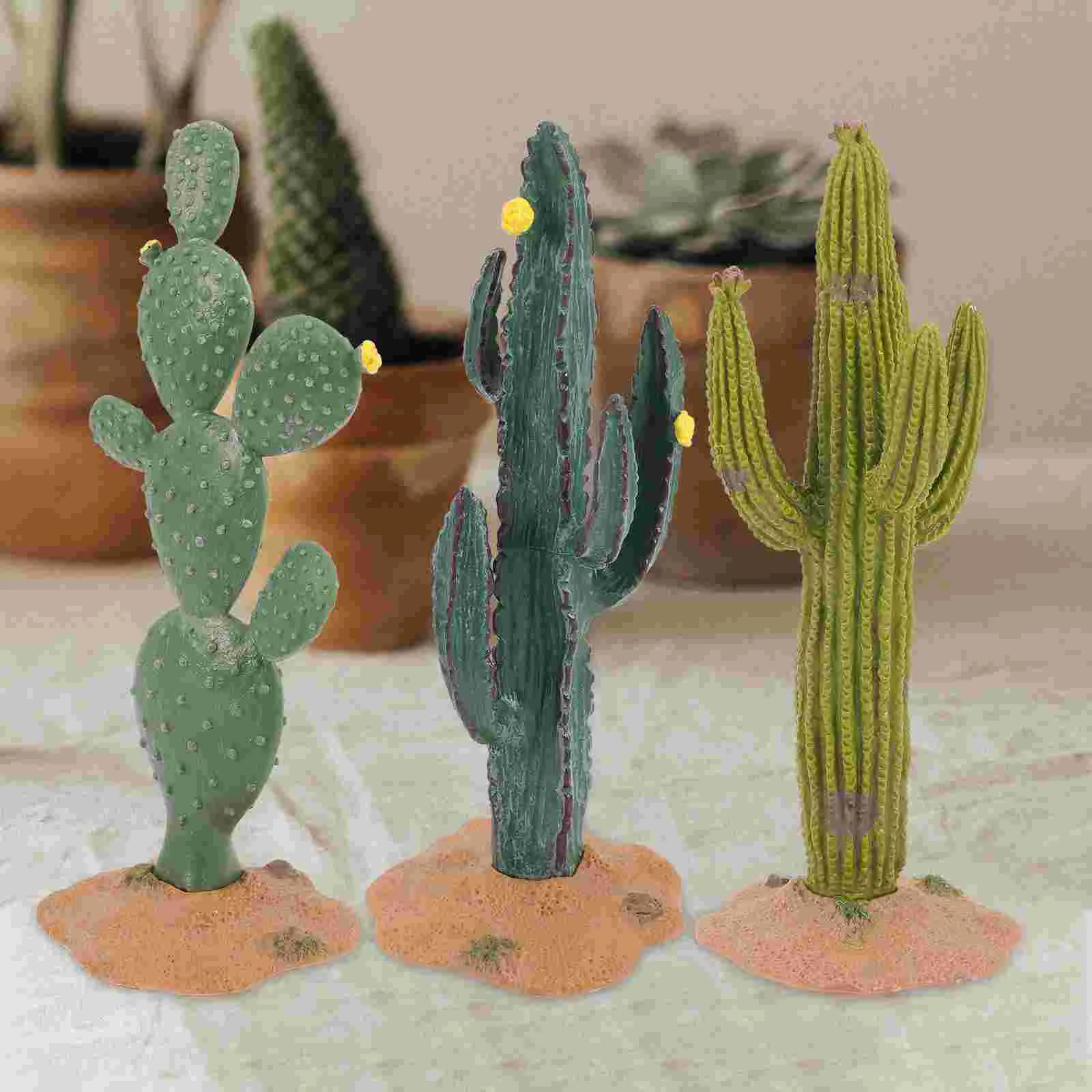 

3 Pcs Fish Tank Plants Simulated Cactus Decoration Craft Figurines Christmas Miniature Statue Adornment Child