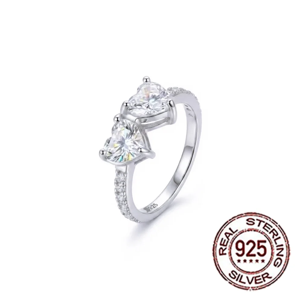 CWWZircons Doppelherz Klarer CZ 925 Sterling Silber Ring Luxuriöser Brautversprechungsring Hochzeits-Verlobungsschmuck SR119