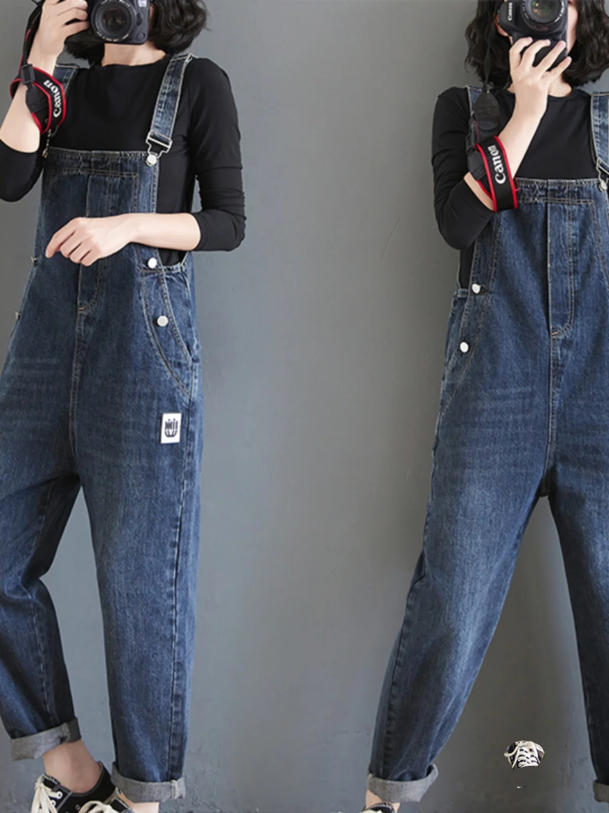 Frauen Denim Overalls Lose Breite Bein Harem Hosen Hohe Taille Baumwolle Stretch Frühling Herbst plus Größe Schlankheits Anzug