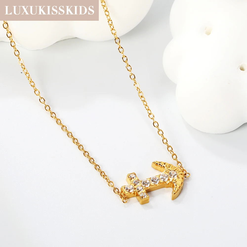 LUXUKISSKIDS المصرية عنخ الصليب الدين قلادة مطلية بالذهب رمز الحياة الصليب القلائد حجر الراين قلادة مجوهرات هدية #4