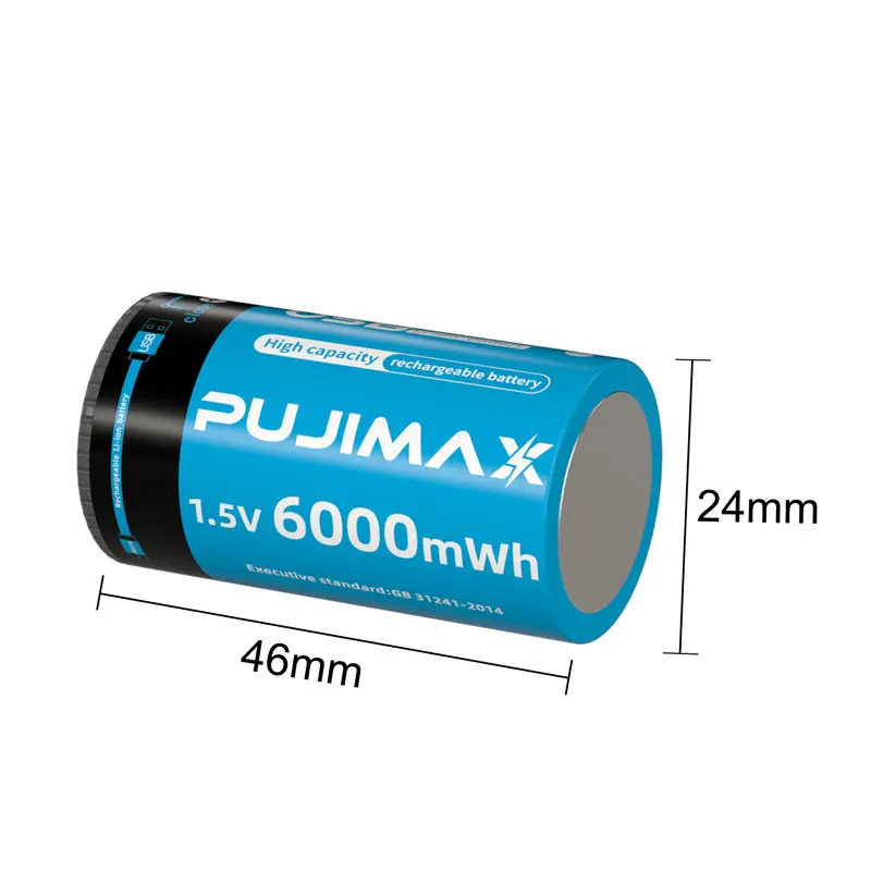 PUJIMAX 1-10Pcs 1.5V C Size Li-ion Batteries 6000mWh Type C Rechargeable Lithium Batteries For Flashlights Gas Stove With Cable