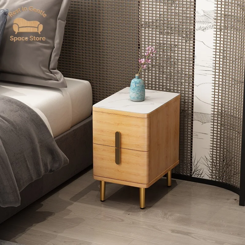 Super narrow bedside table bedroom small Internet celebrity light luxury all solid wood rock slab baking paint very