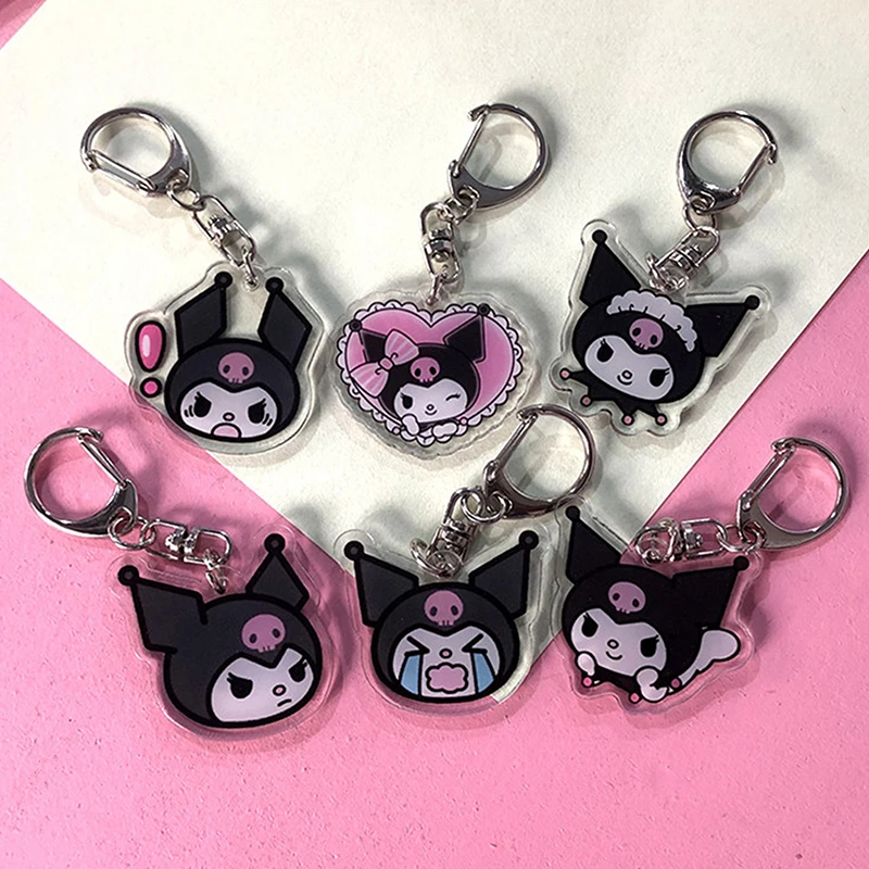 Llavero Kawaii de Anime Kuromi para mujer, llavero transparente de doble cara, accesorios de decoración de mochila, regalos para niños