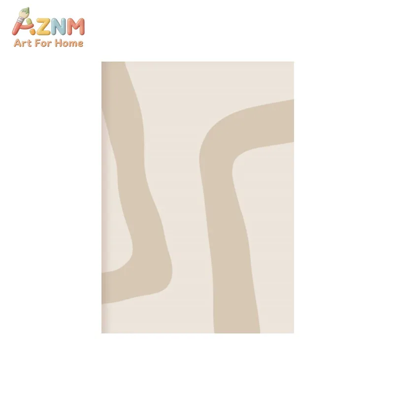 AZNM Beige Neutral Abstract Line Canvas Wall Art Curved Stripes Dot Texture Minimalist Boho Geometric Print Modern Bedroom Livin