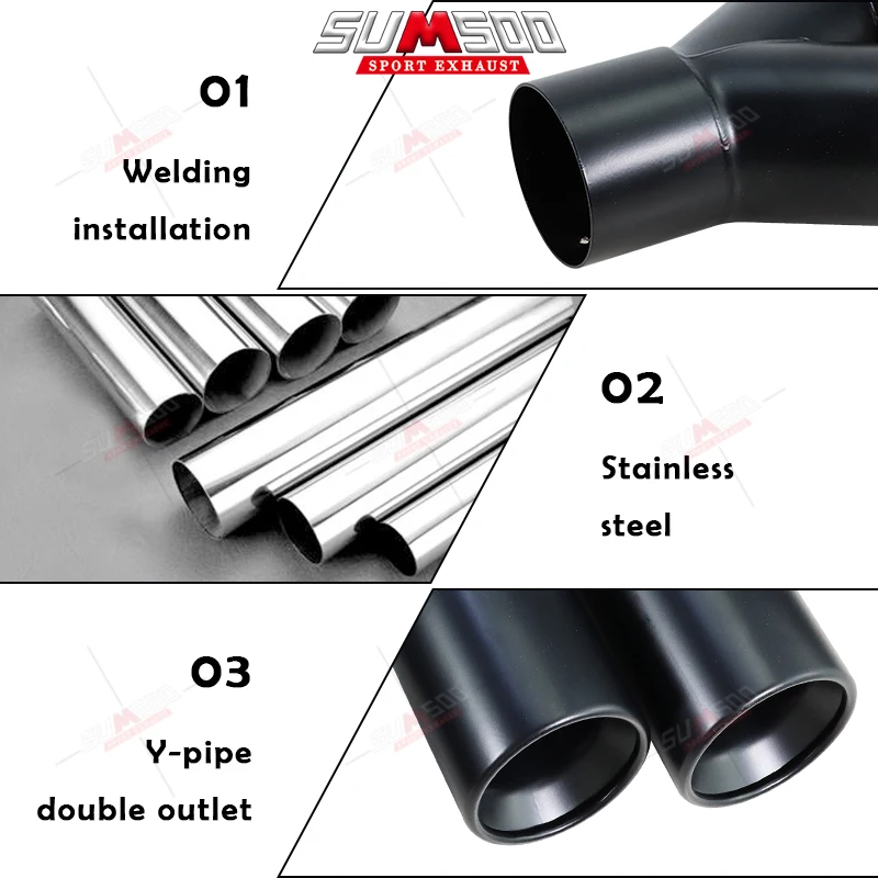 SUMSOO 듀얼 배기 팁, 이중 벽 압연 엣지, 스테인레스 스틸 블랙 파우더 코팅, 용접 머플러 테일 파이프, 1 개