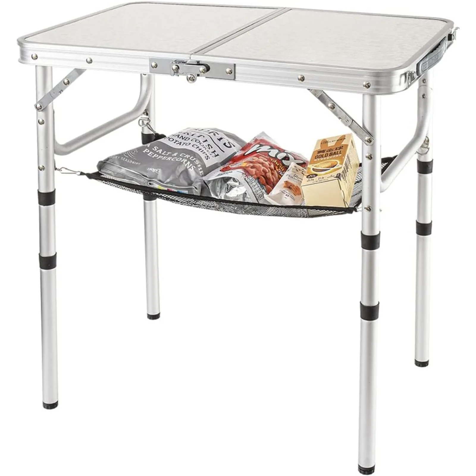 US Adjustable Height Camping Table with Mesh Layer, 23.6