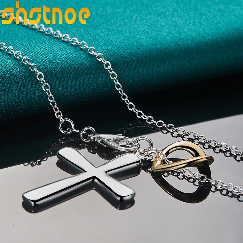 925 Sterling Silver 16-30 Inch Chain Glossy Cross Pendant Necklace For Man Women Engagement Wedding Fashion Charm Jewelry