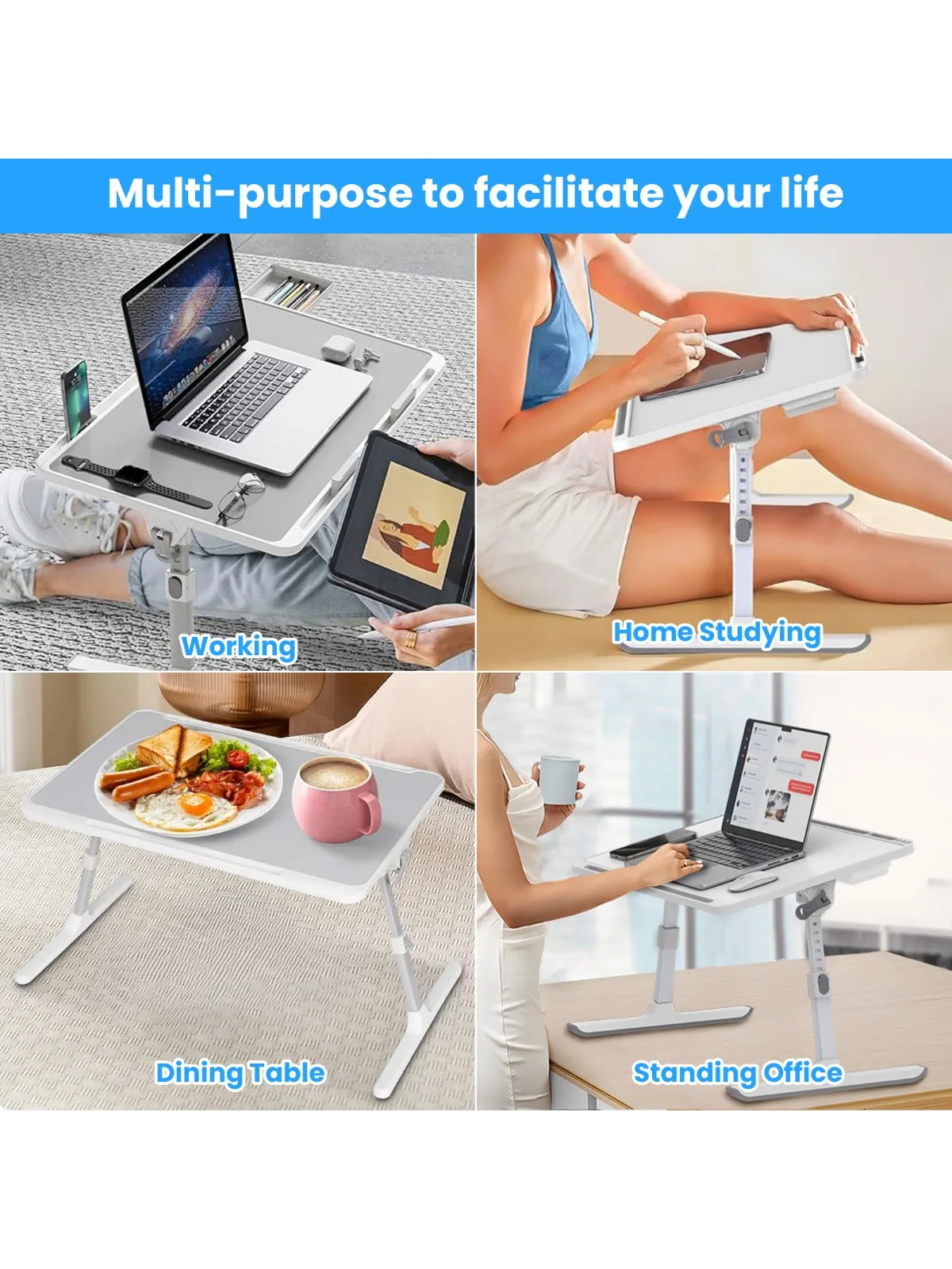 Klappbarer Laptop-Betttisch, höhen- und winkelverstellbarer Laptop-Betttisch, Laptop-Tisch für Bett/Sofa/Sofa, Stuhl/Boden, Laptop