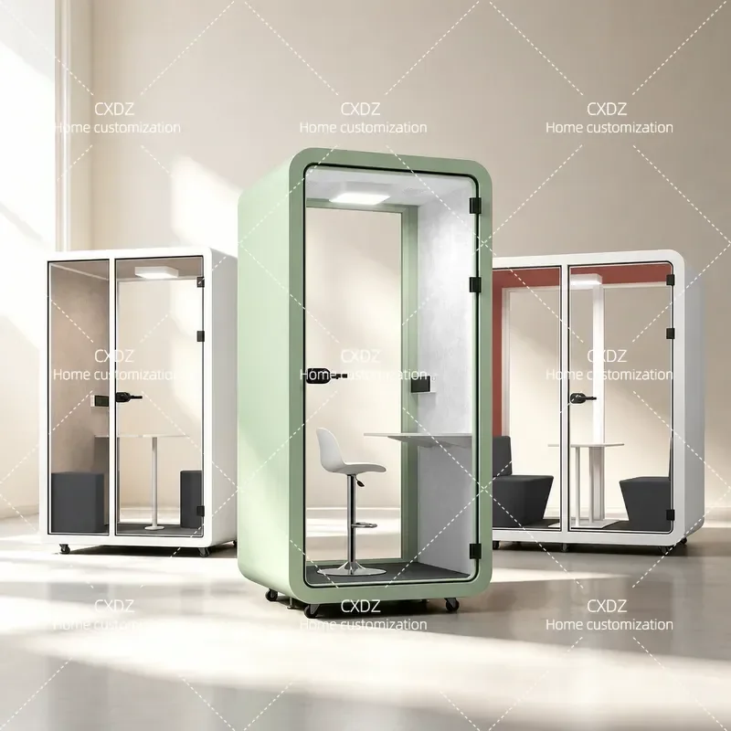Mobile Office Phone Booth Soundproof Glass Meeting Room Indoor Double Cabin Small Study Pod for Work Privacy Quiet Space