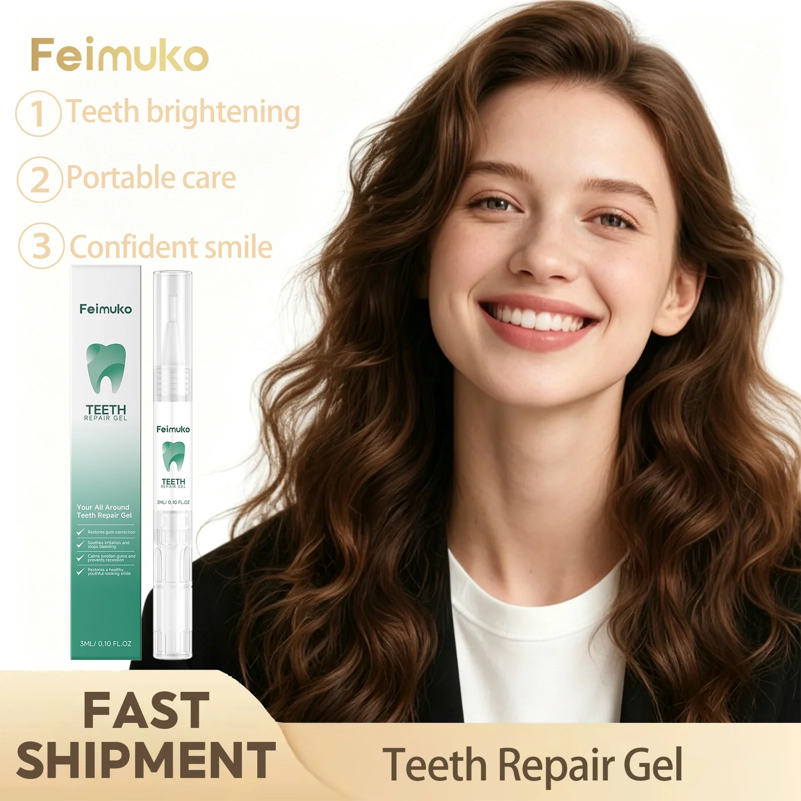 Feimuko Teeth Repair Gel Whitening Pen Gentle Dental Care Remove Coffee Tea Wine Yellow Stains Plaque Daily Use Brighten Teeth