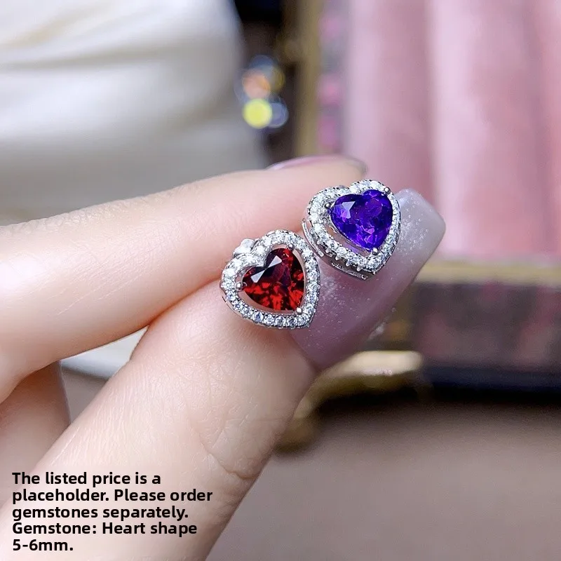 925-silver-heart-shaped-earrings-for-women-gem-embedded-hollow-mounting-fashionable-jewelry-ear-studs-women's-style