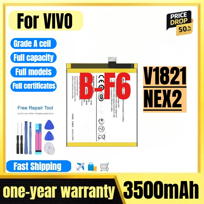 

B-F6 for VIVO V1821/NEX2 Mobile Phone Battery 0 Cycle High Quality High Capacity Replacement Bateria Grade A Cell with Tools