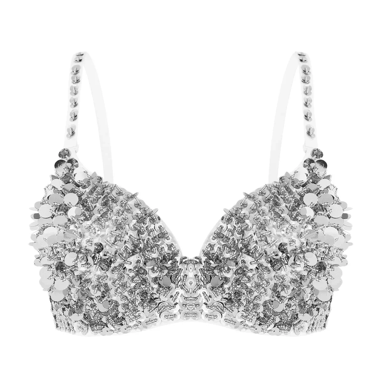 Donne Sparkle paillettes perline reggiseno imbottito Top reggiseno danza del ventre Top per Raves Dance