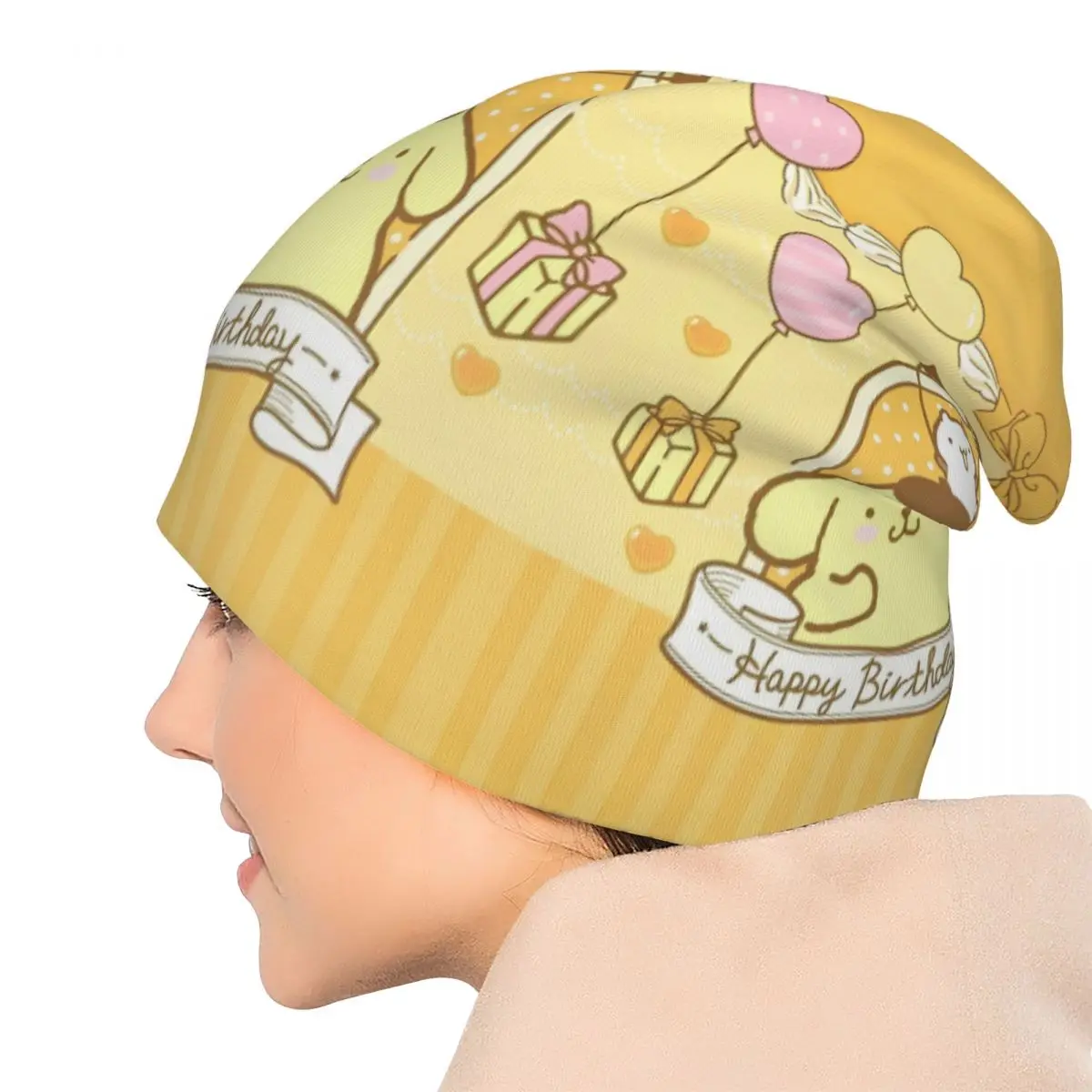 Happy Birthdany Pom Pom Purin Skullies Mutsen Hoeden Casual Mannen Vrouwen Straat Cap Warme Thermische Elastische Motorkap Hoed