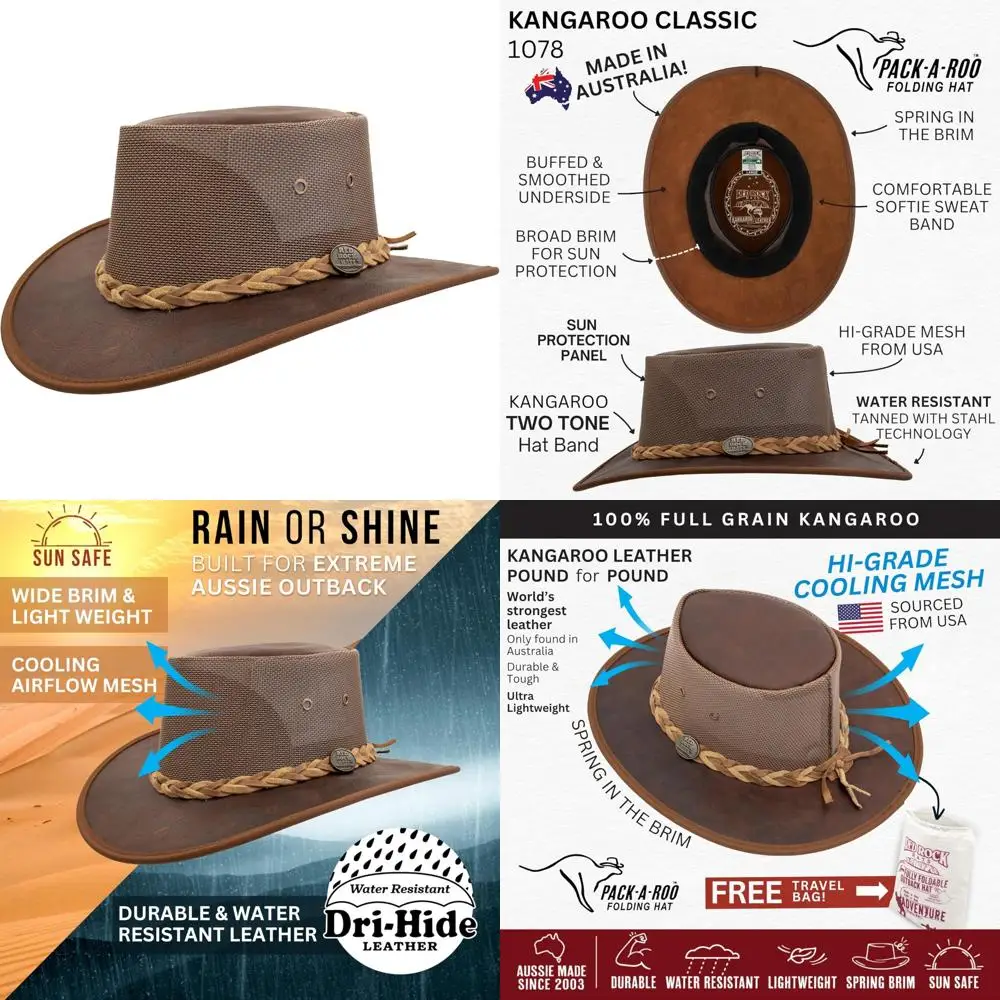 

Шляпа из австралийской кожи кенгуру - складная, дорожная сумка в комплекте, австралийская работа, долговечность