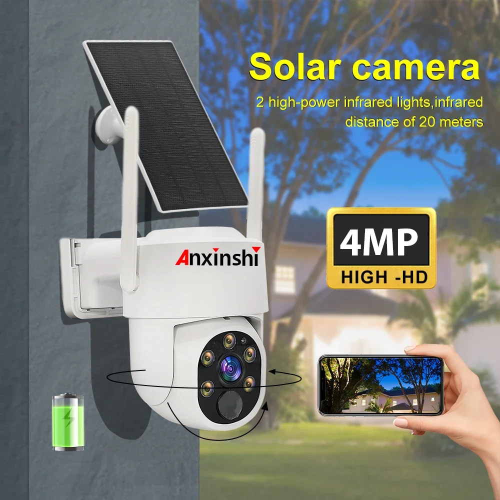 Anxinshi 8CH CCTV Tata Surya Resolusi 4MP HD Bawaan Wi-Fi Mendukung Deteksi Manusia Kamera Keamanan Surya Basis Awan