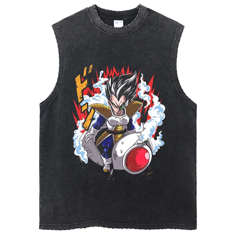 

Men's Washed Tank Tops Dragon Ball Printed anime Vest Y2k Women's Cotton Vintage Casual Gym Sleeveless Shirts Steetwear Summer