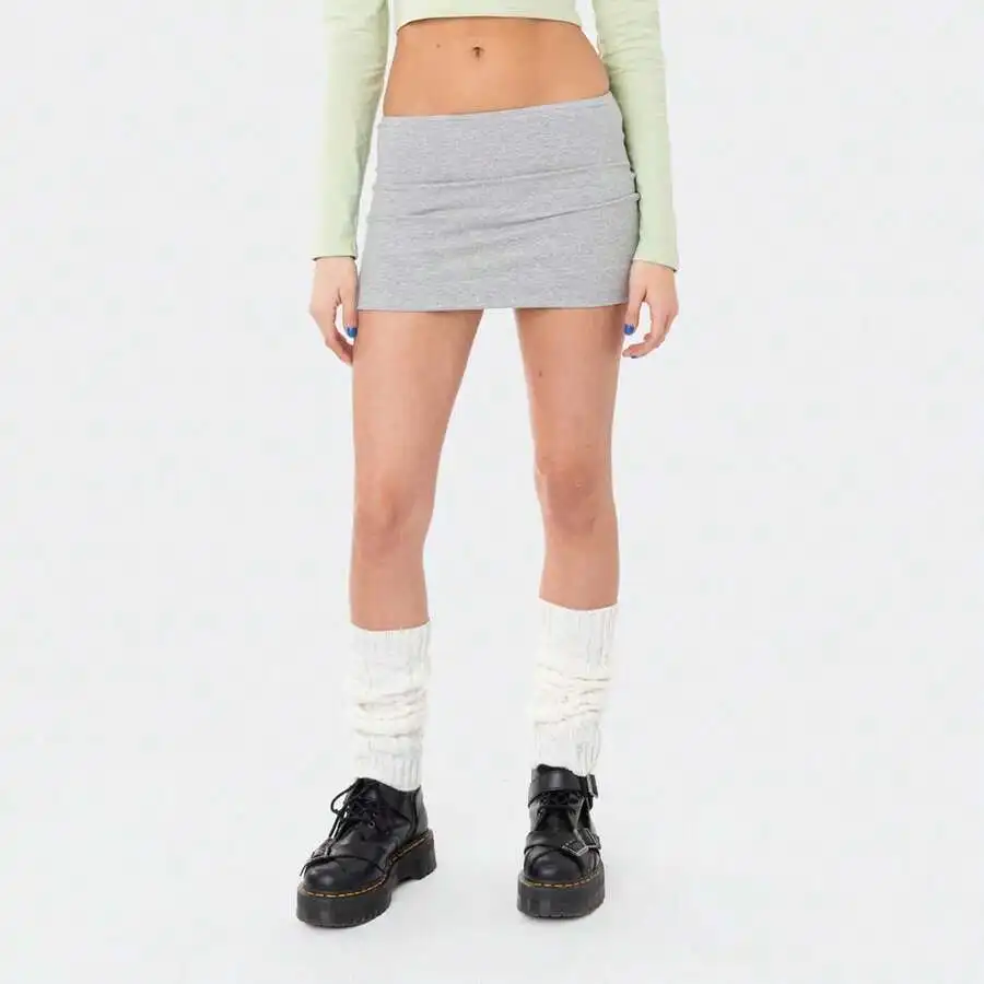 

Женская серая мини-юбка с высокой талией, эластичная, с драпировкой