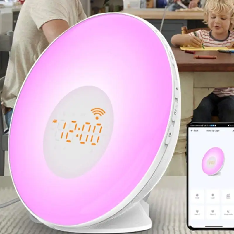 QX2E WiFi Intelligent Wake Up Light Alarm Clock Sunrises Simulation Color Mood Lamp view 2
