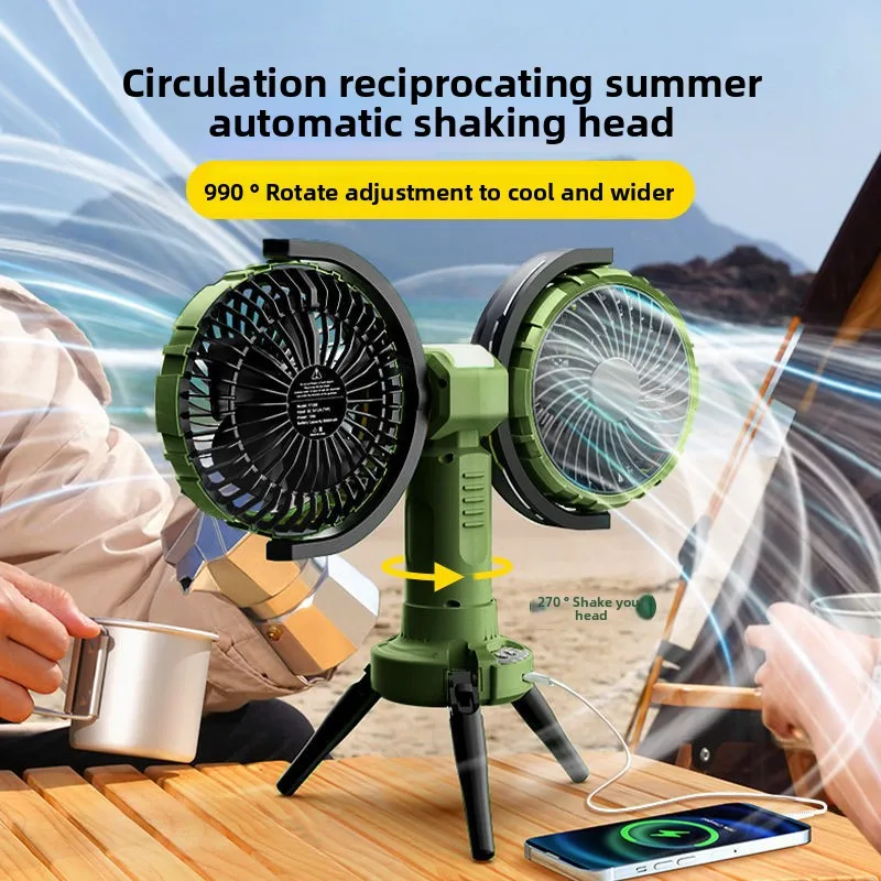 

NEW Double Head Outdoor Camping Fan with Shaking Head,Ultra Long Endurance,Portable,Fishing,Camping,Cooling High Wind Power fan