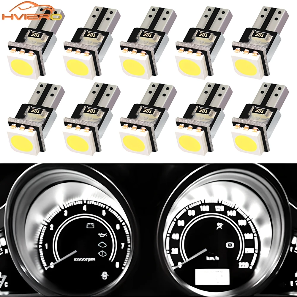 10x T5 5050 1SMD cuña tablero Led blanco Canbus coche Auto indicador luz Interior bombilla instrumento luz lámparas laterales luz de liquidación