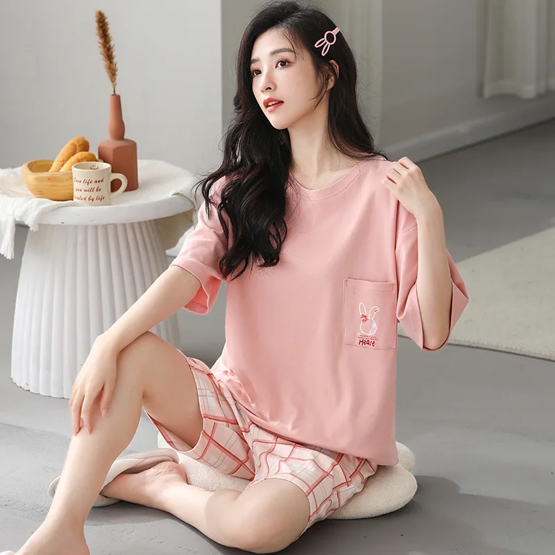 

Женская летняя пижама с коротким рукавом и укороченными брюками, тонкая, милая, повседневная, с принтом, для дома