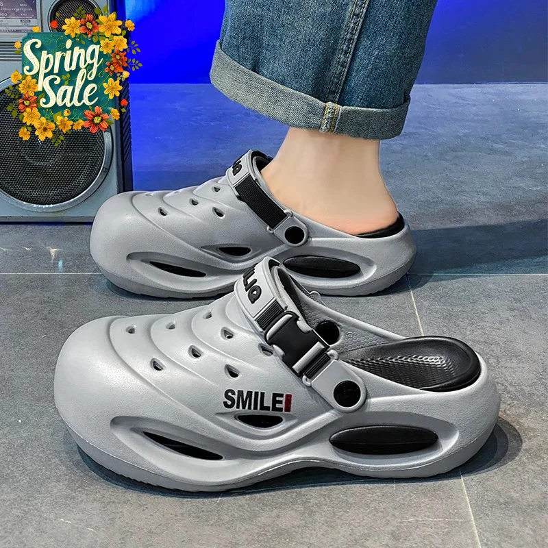 

Износостойкие нескользящие сабо для мужчин, новые спортивные пляжные туфли для улицы, с толстой подошвой, удобные и простые мужские туфли