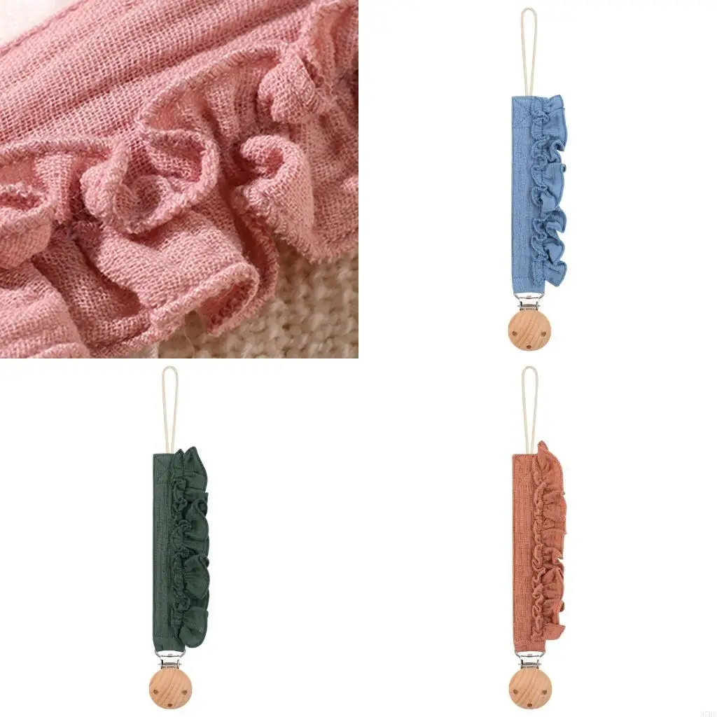 

97BE Adorable Lace Trimmed Pacifier Holder Clip Cotton Teether Chain For Infants Prevents Loss During Travel Or Playing