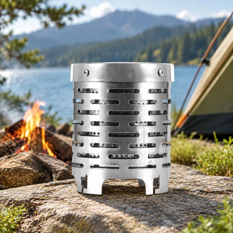 Compact Outdoor Camping Stove with Portable Stainless Steel Body and Heat-Resistant Cover