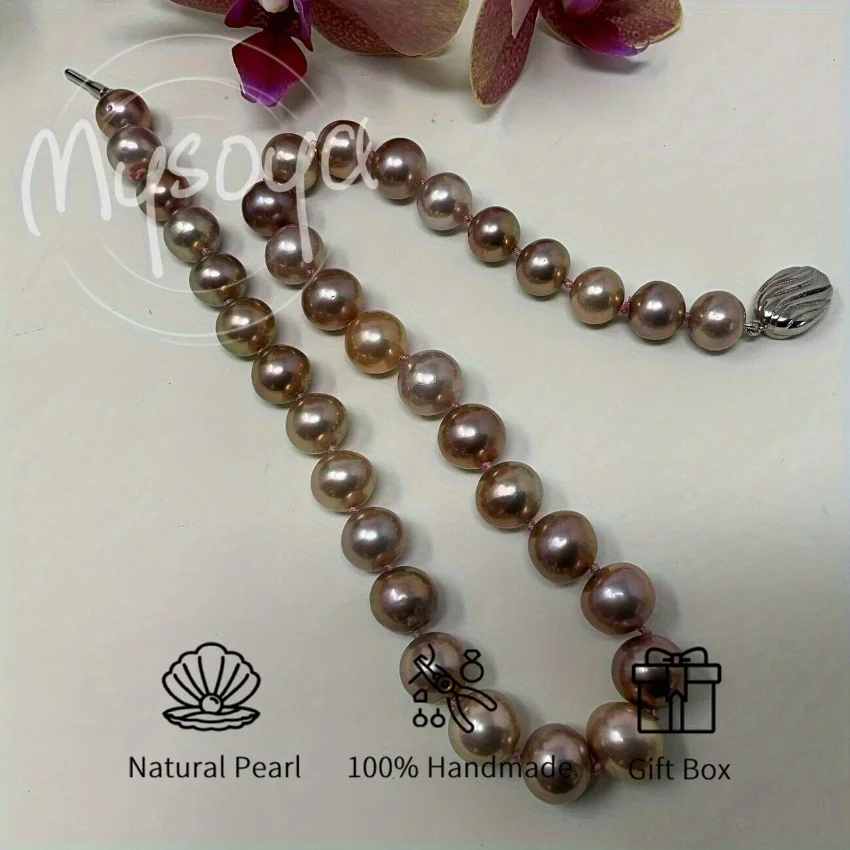 

MYSOYA 12-15 мм розовое фиолетовое металлическое жемчужное ожерелье Эдисона с подарочной коробкой идеальный подарок на свадьбу, день рождения, Рождество, Новый год