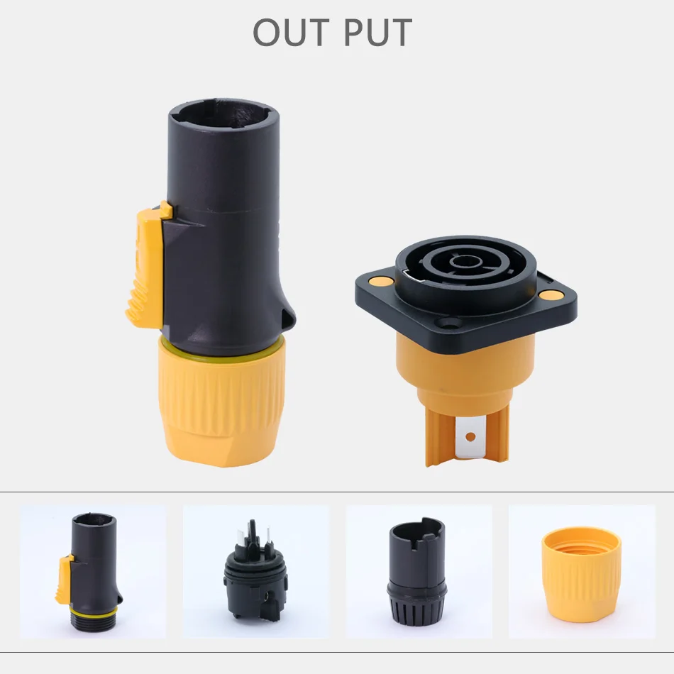 Conector PowerCON IP65 resistente al agua, conector macho NAC3FX-W NAC3MX-W PA66, Material IP65, resistente al agua, Color negro/naranja, 1 ud.