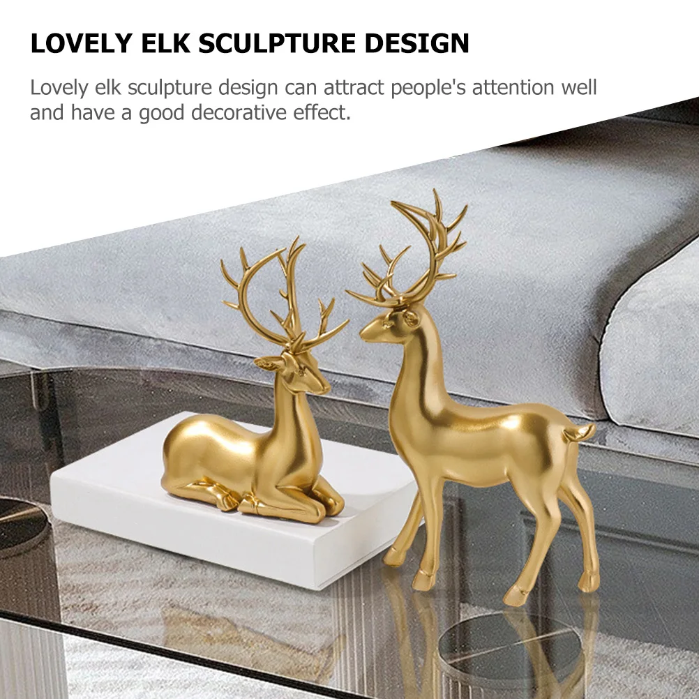 

2Pcs Resin Elk Ornament Xmas Decoration Christmas Elk Sculpture Desktop Party Home Decor Decorative Xmas Ornament