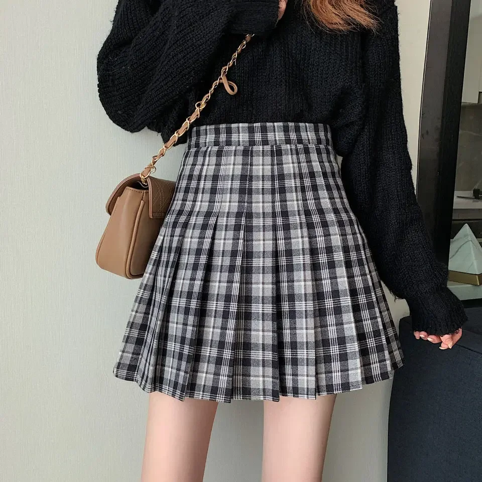 

College Style Plaid Skirt Women 2024 Autumn and Winter Korean High Waist Versatile Pleated Mini Skirt A-line Female