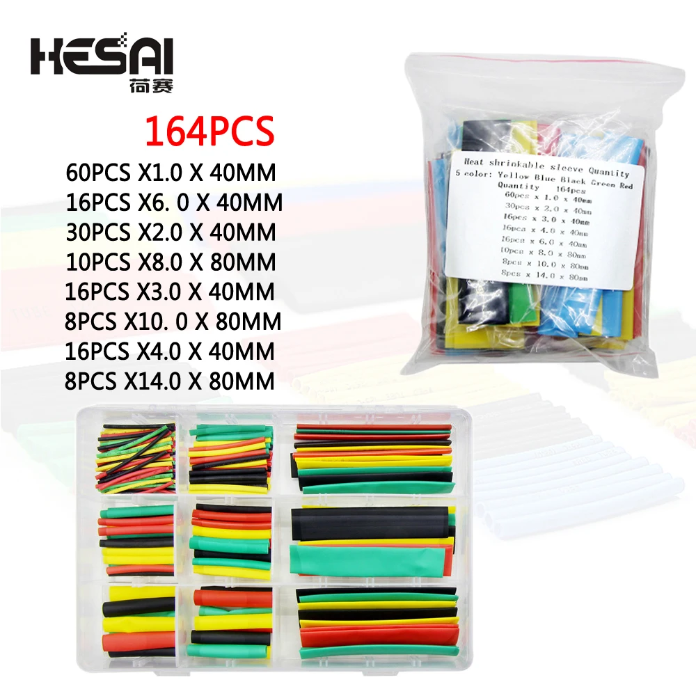 164PCS Colorful  Polyolefin Shrinking Assorted Heat Shrink Tube Wire Cable Insulated Sleeving Tubing Set