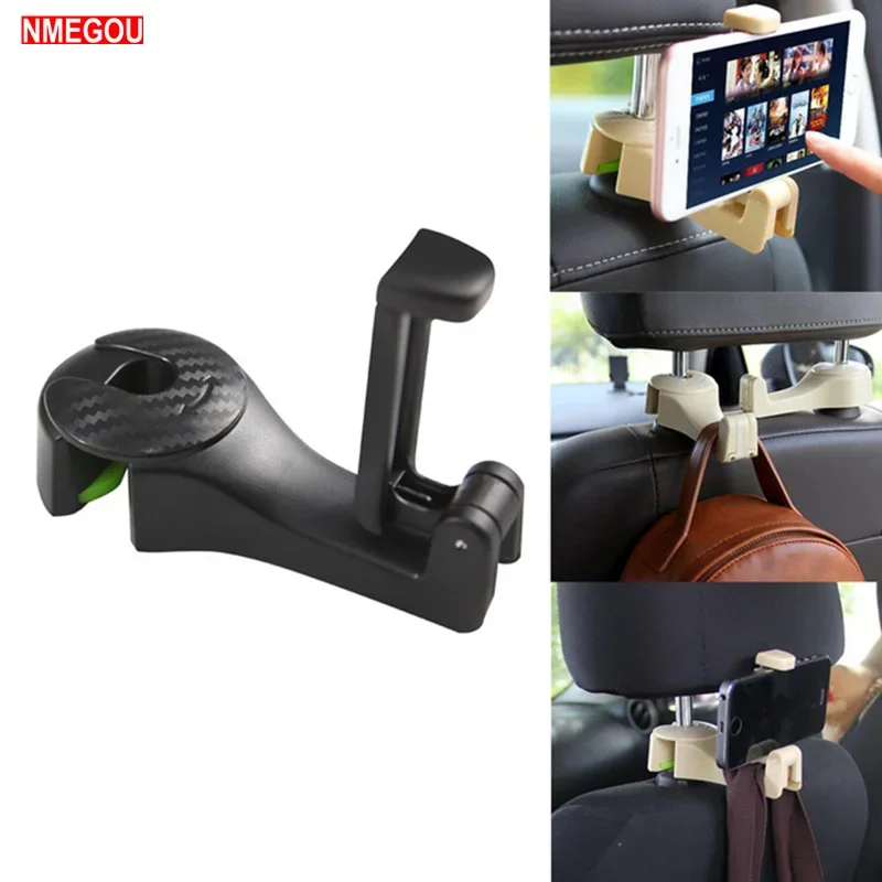 

Universal Car Headrest Hooks with Phone Holder Backseat for IPhone Samsung Huawei Support Mobile Back Seat Kid Clip Stand Mount