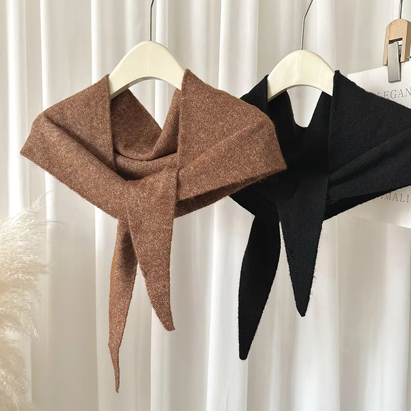 

New solid color knitted triangle scarf for women versatile autumn and winter warm decoration neck protection scarf and shawl