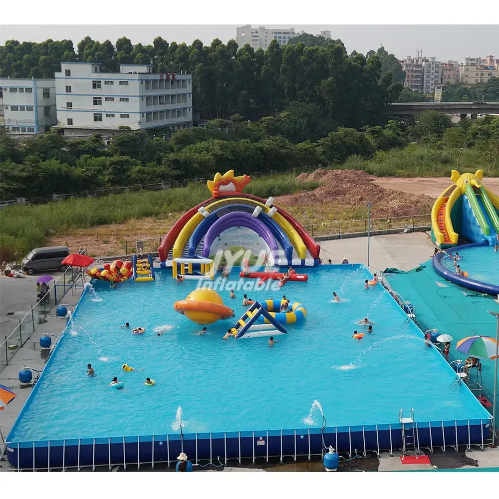 

Hot Selling Custom Design Inflatable Water Park Water Slide With Metal Frame Swimming Pool For Kids and Adults